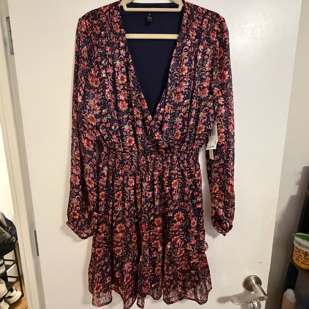 Aqua Floral Long Sleeve Dress - Pink and Black